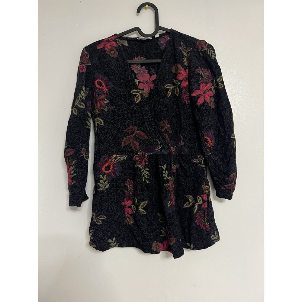Fatface Black Button Up peplum style blouse floral Size US 4